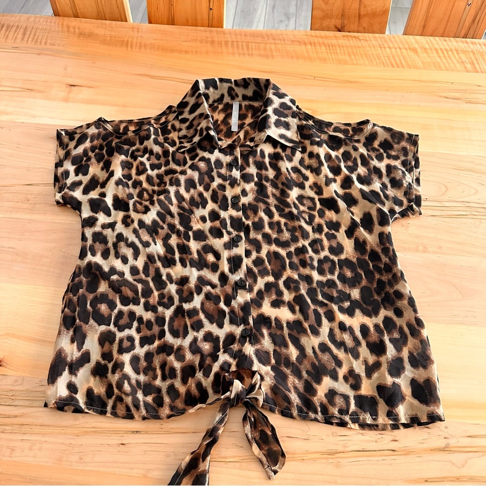 Leopard Print Tie-Front Blouse